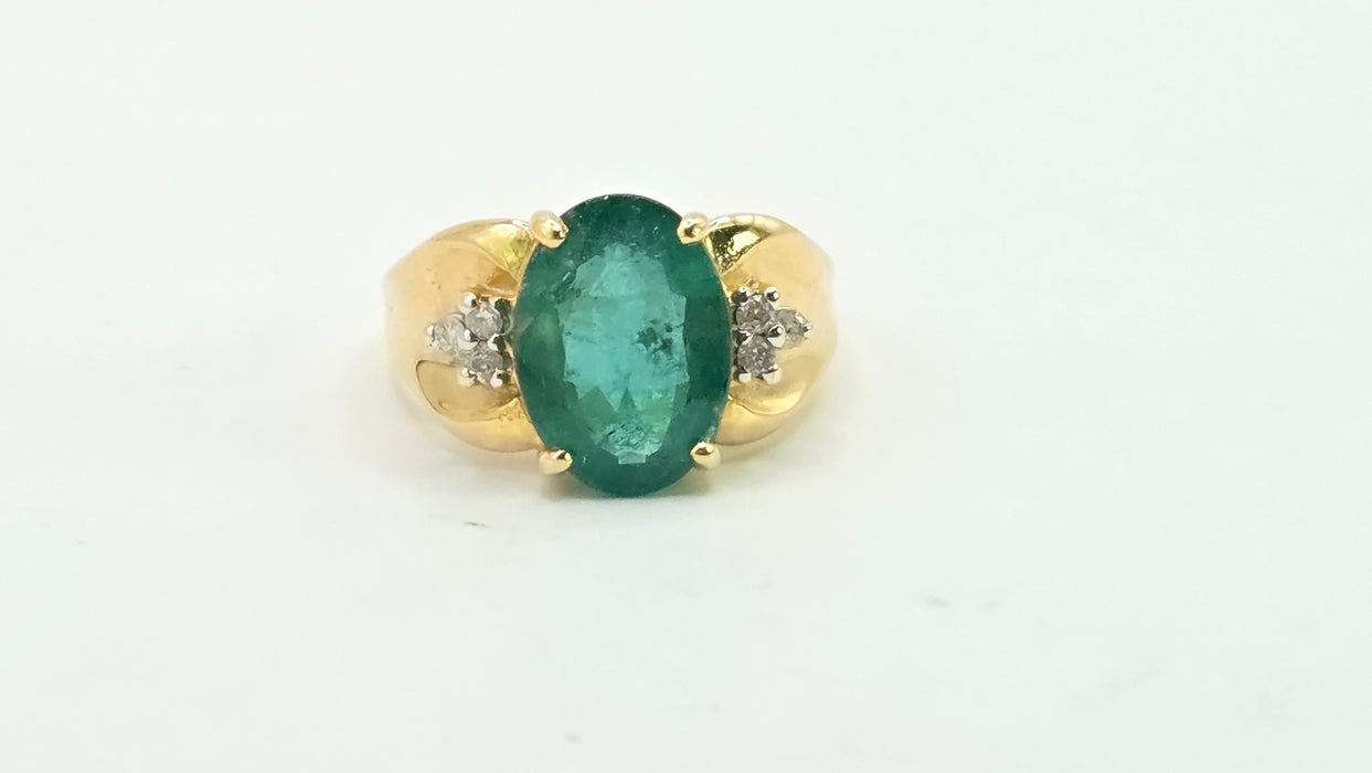 Vintage: 18ct Yellow Gold Emerald 3.03ct & Diamond Dress Ring