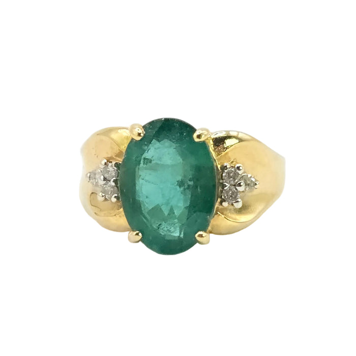 Vintage: 18ct Yellow Gold Emerald 3.03ct & Diamond Dress Ring