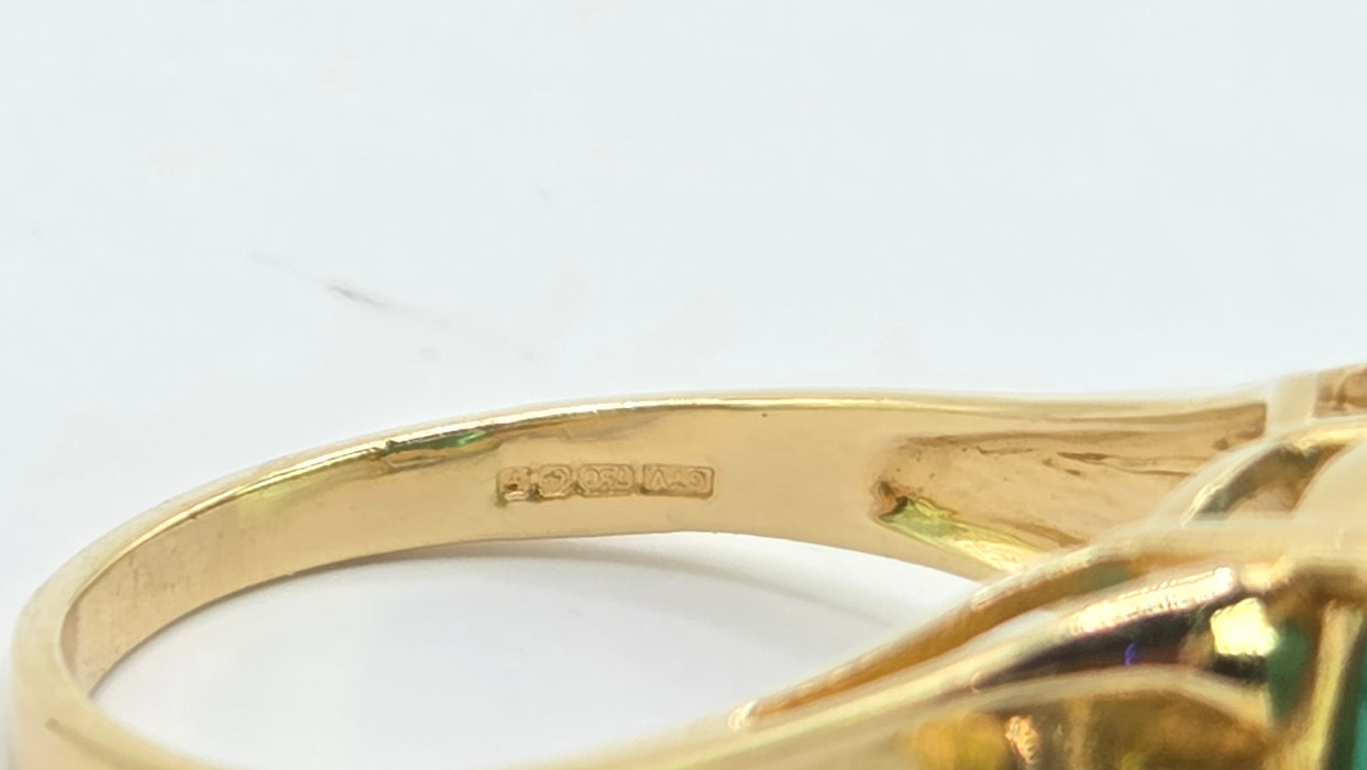 Vintage: 18ct Yellow Gold Emerald 3.03ct & Diamond Dress Ring