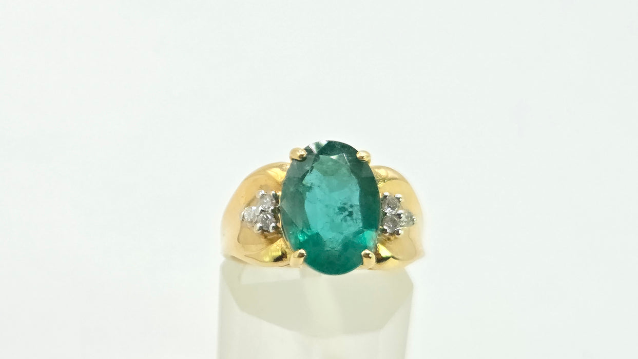 Vintage: 18ct Yellow Gold Emerald 3.03ct & Diamond Dress Ring