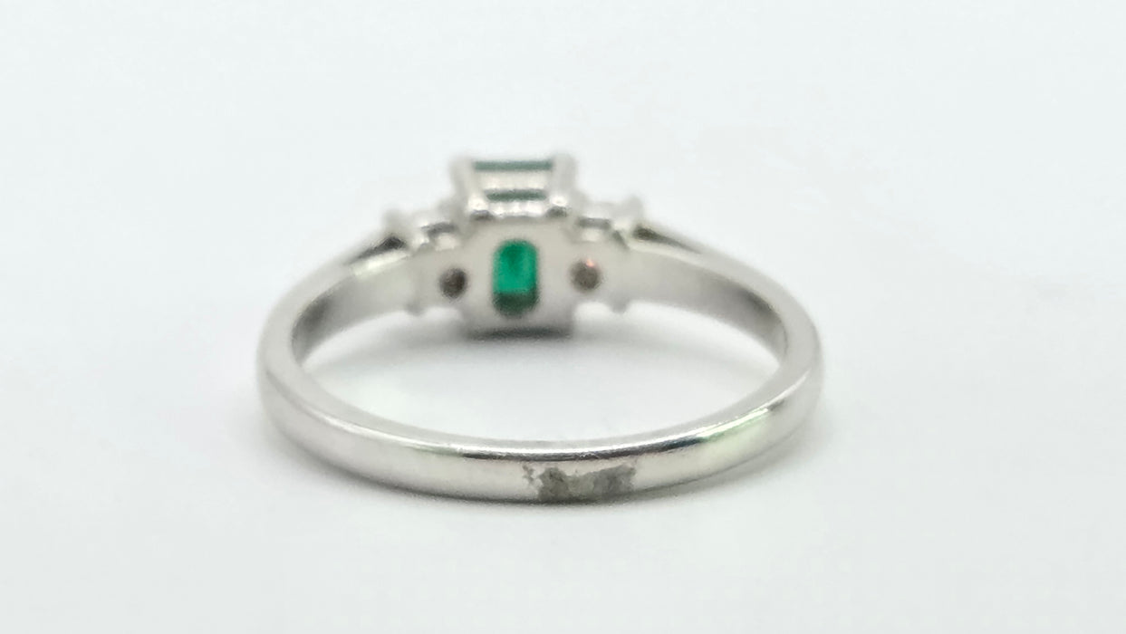 Vintage: Platinum Emerald 0.41ct & Diamond 0.20ct Three Stone Ring