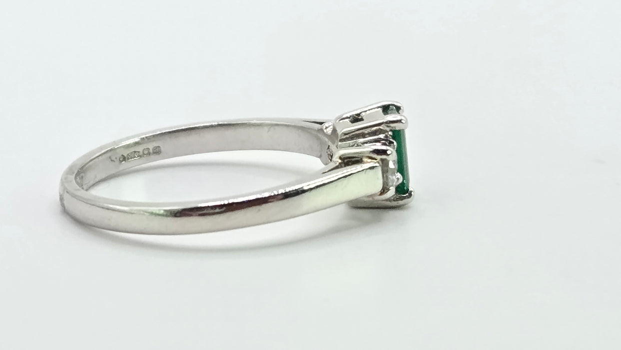 Vintage: Platinum Emerald 0.41ct & Diamond 0.20ct Three Stone Ring