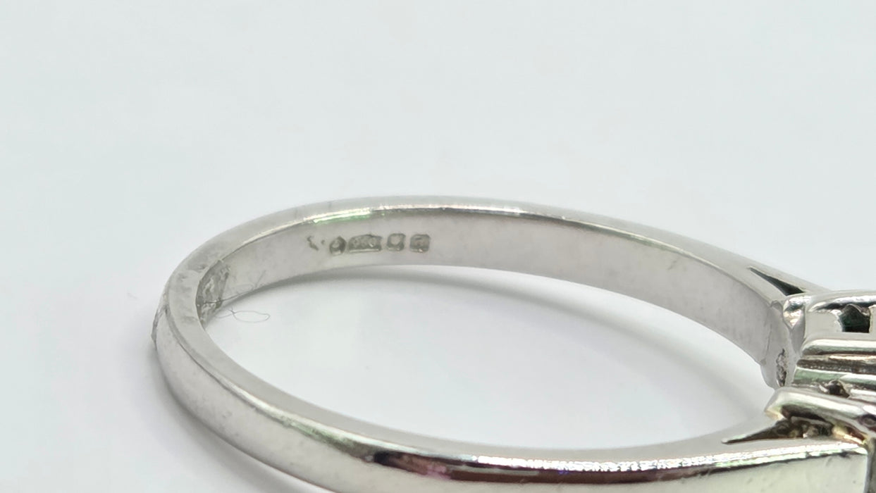 Vintage: Platinum Emerald 0.41ct & Diamond 0.20ct Three Stone Ring