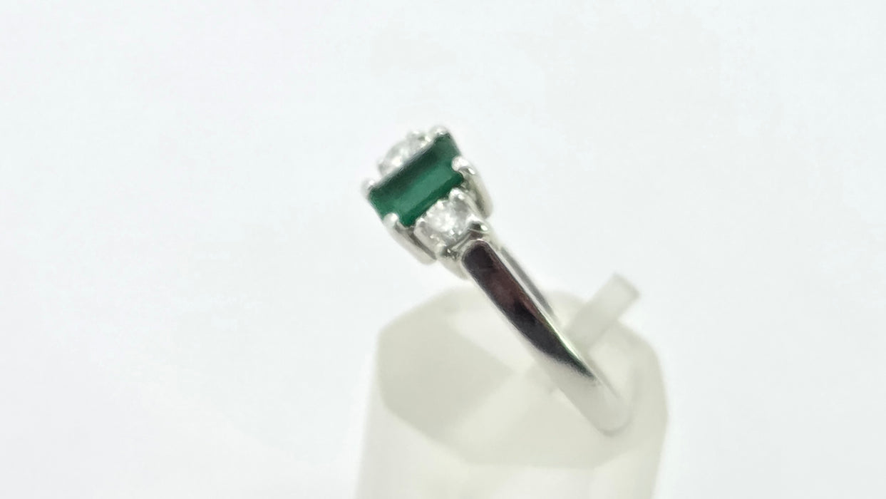 Vintage: Platinum Emerald 0.41ct & Diamond 0.20ct Three Stone Ring