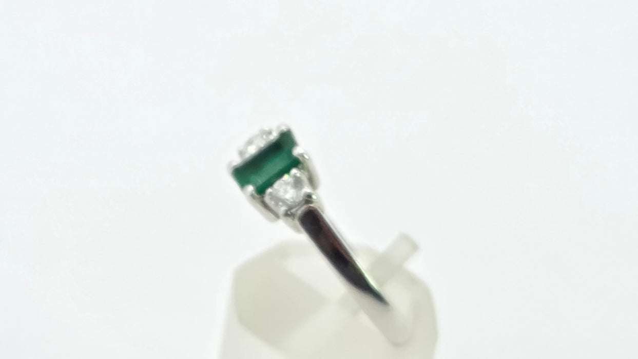 Vintage: Platinum Emerald 0.41ct & Diamond 0.20ct Three Stone Ring