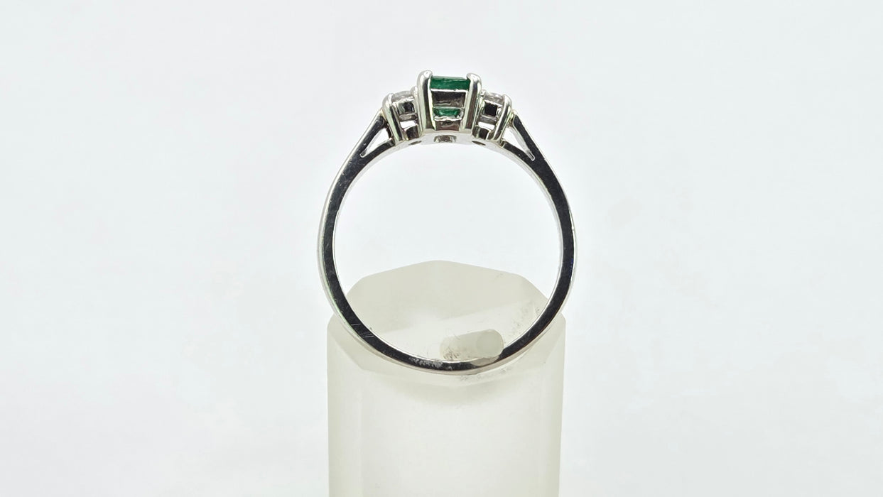 Vintage: Platinum Emerald 0.41ct & Diamond 0.20ct Three Stone Ring
