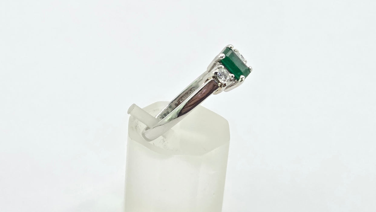 Vintage: Platinum Emerald 0.41ct & Diamond 0.20ct Three Stone Ring