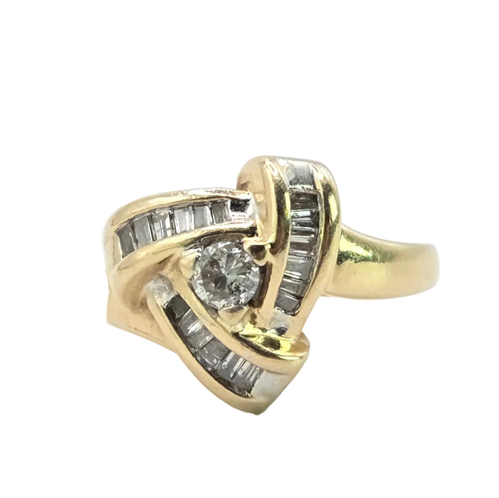 Vintage: 14ct Yellow Gold Diamond 0.33ct Lover's Knot Dress Ring