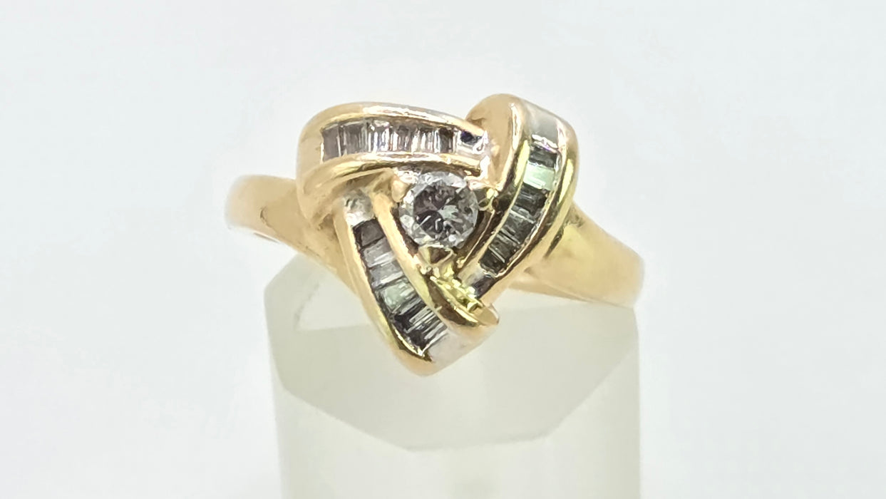 Vintage: 14ct Yellow Gold Diamond 0.33ct Lover's Knot Dress Ring