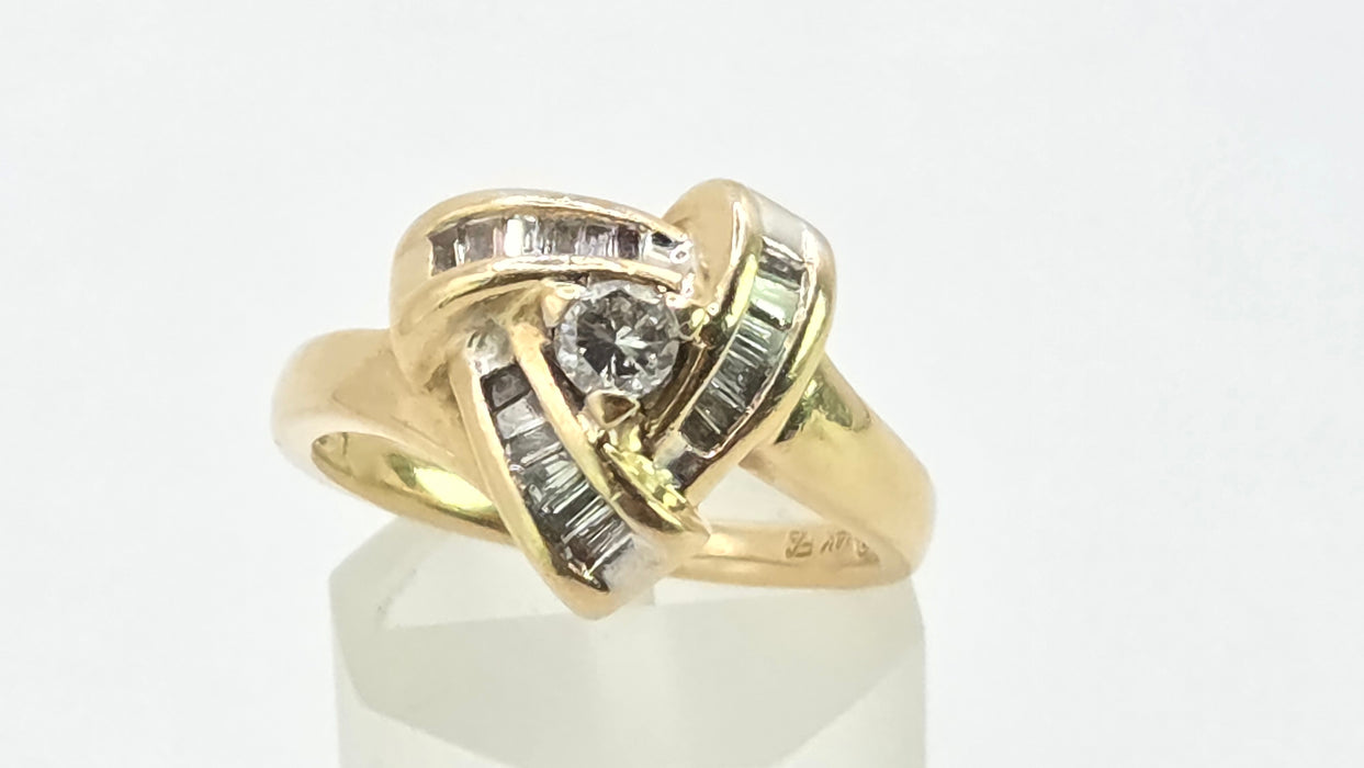 Vintage: 14ct Yellow Gold Diamond 0.33ct Lover's Knot Dress Ring
