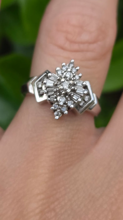 Vintage: 9ct White Gold Diamond Lozenge Cluster Ring