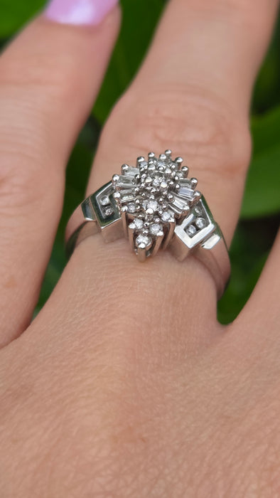 Vintage: 9ct White Gold Diamond Lozenge Cluster Ring