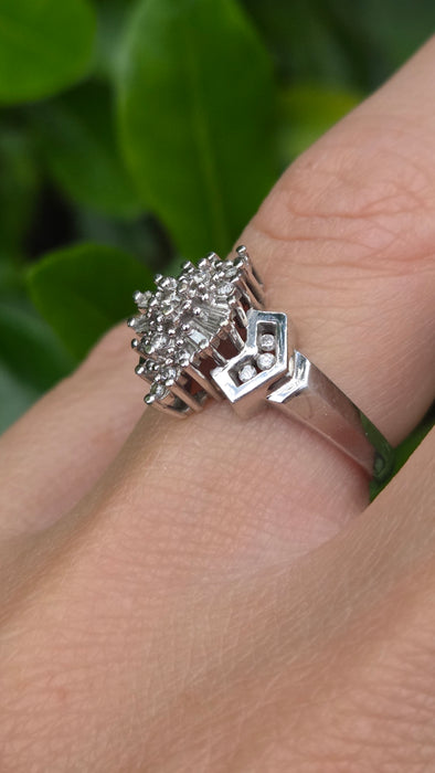 Vintage: 9ct White Gold Diamond Lozenge Cluster Ring