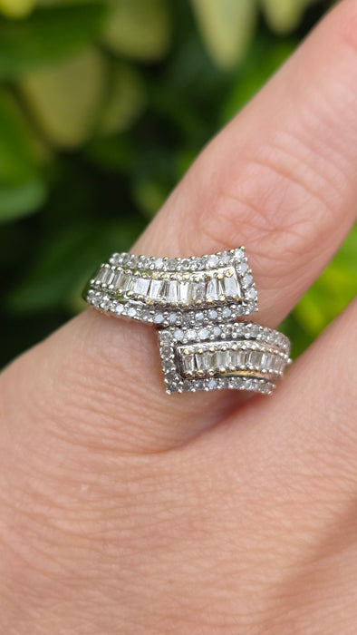 Vintage: 9ct Yellow Gold Multi-Diamond Crossover Dress Ring