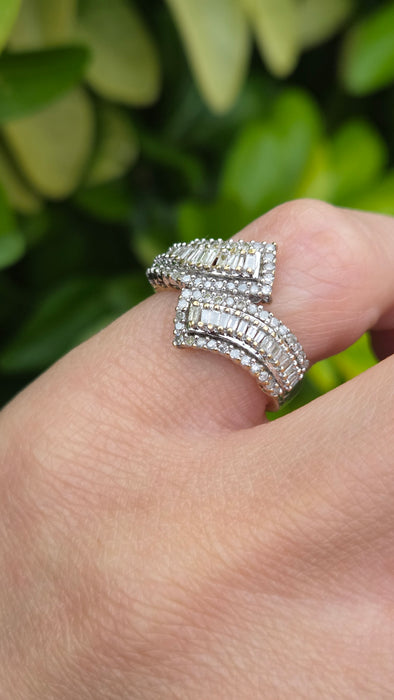 Vintage: 9ct Yellow Gold Multi-Diamond Crossover Dress Ring