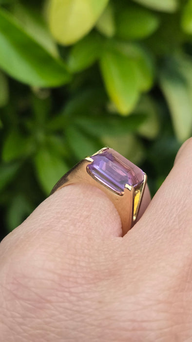 Vintage: 9ct Gold Square Step-Cut Amethyst Solitaire Ring