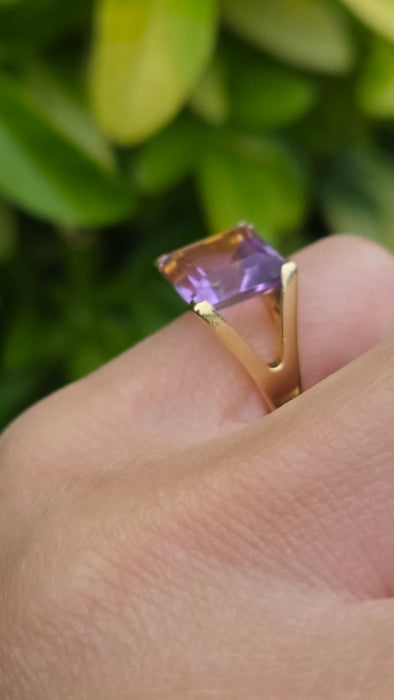 Vintage: 9ct Gold Square Step-Cut Amethyst Solitaire Ring