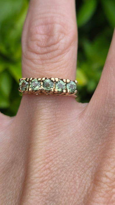 Vintage: 9ct Yellow Gold Green Sapphire Half-Eternity Stacker Ring