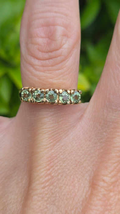 Vintage: 9ct Yellow Gold Green Sapphire Half-Eternity Stacker Ring