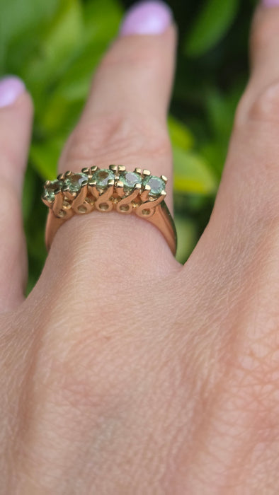 Vintage: 9ct Yellow Gold Green Sapphire Half-Eternity Stacker Ring