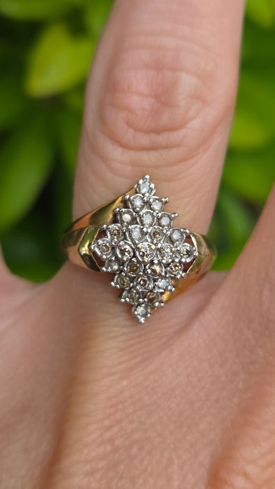 Vintage: 9ct Yellow Gold Diamond Signet Cluster Ring