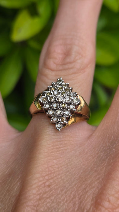 Vintage: 9ct Yellow Gold Diamond Signet Cluster Ring