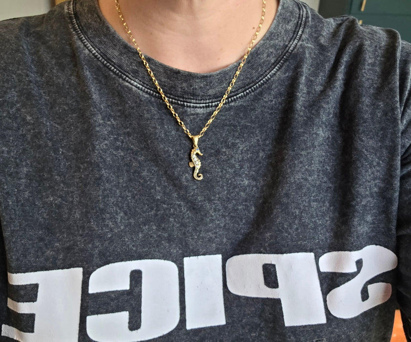Vintage: 9ct Yellow Gold Seahorse Pendant & Chain
