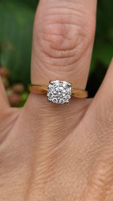 Vintage: 9ct Gold Diamond Cushion Cluster Ring