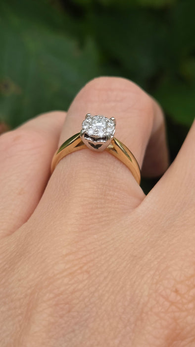Vintage: 9ct Gold Diamond Cushion Cluster Ring