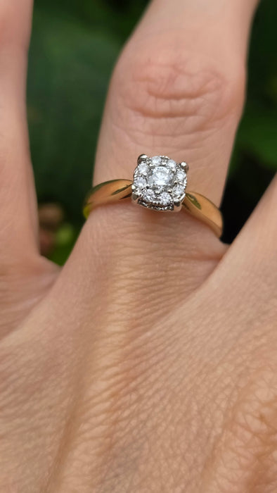 Vintage: 9ct Gold Diamond Cushion Cluster Ring