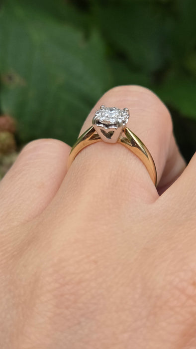 Vintage: 9ct Gold Diamond Cushion Cluster Ring
