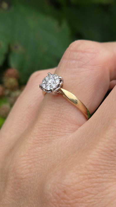 Vintage: 9ct Gold Diamond Cushion Cluster Ring