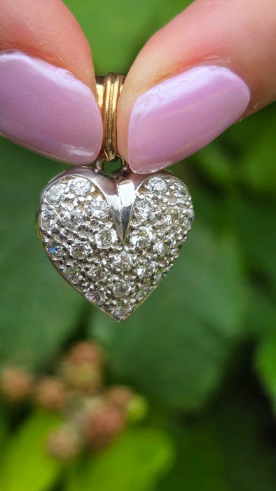 Vintage: 9ct Yellow & White Gold Simulated Diamond Pavé Heart Pendant