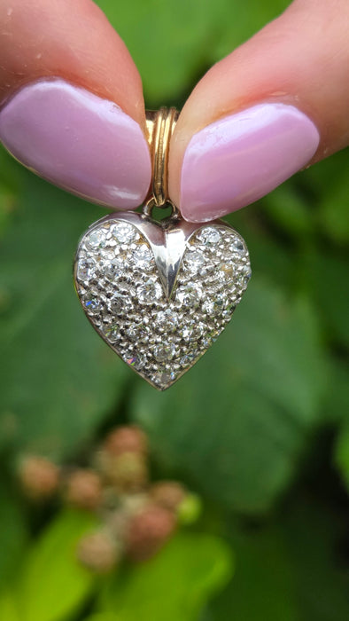 Vintage: 9ct Yellow & White Gold Simulated Diamond Pavé Heart Pendant