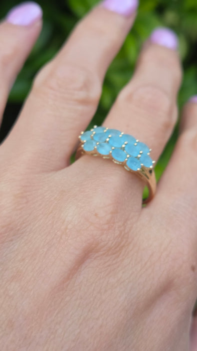 Vintage: 9ct Gold Aquamarine Three-Row Cluster Ring