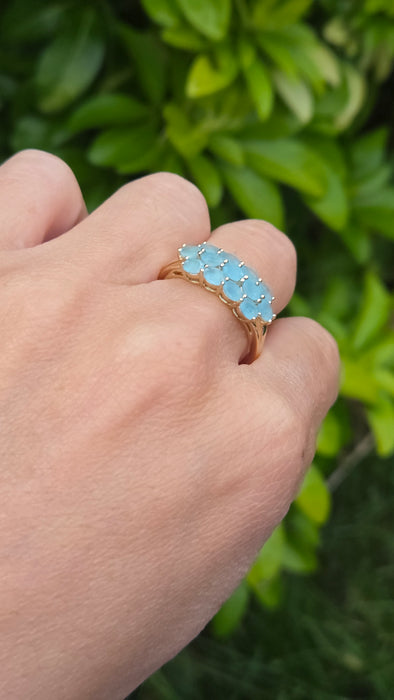 Vintage: 9ct Gold Aquamarine Three-Row Cluster Ring