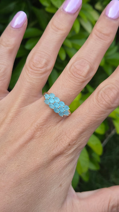 Vintage: 9ct Gold Aquamarine Three-Row Cluster Ring