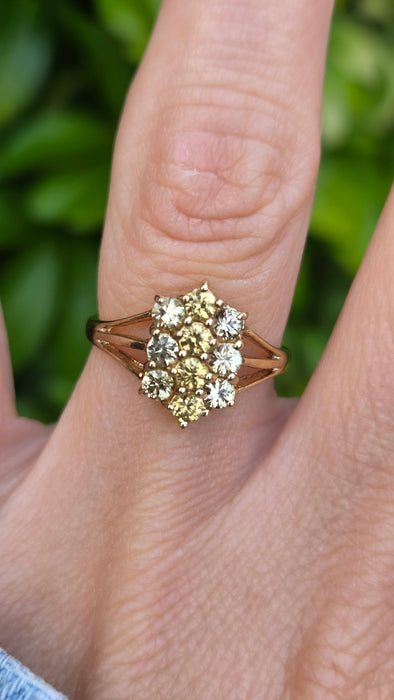 Vintage: 9ct Gold Yellow Sapphire Marquise Cluster Ring