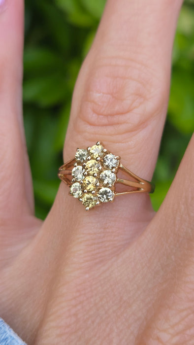 Vintage: 9ct Gold Yellow Sapphire Marquise Cluster Ring