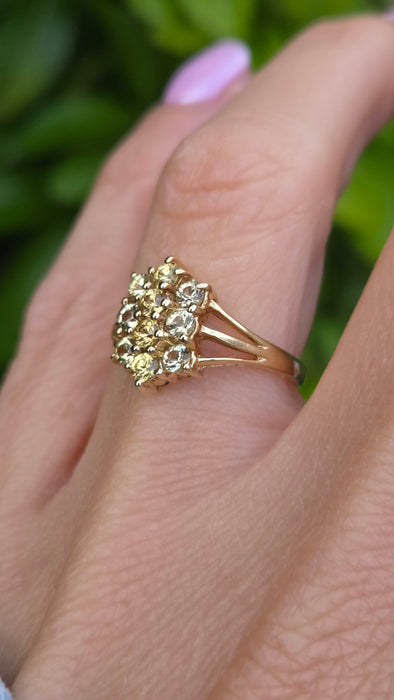 Vintage: 9ct Gold Yellow Sapphire Marquise Cluster Ring