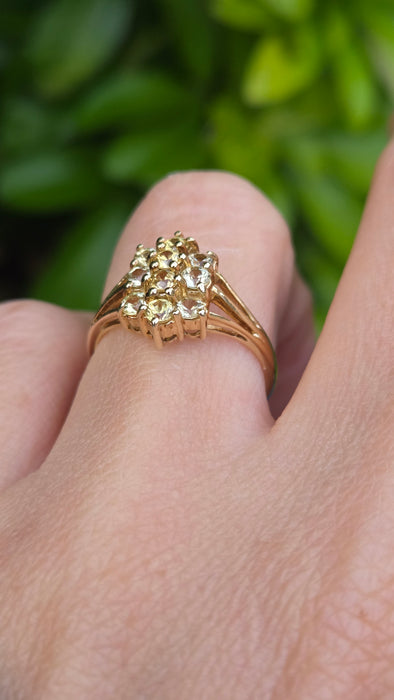 Vintage: 9ct Gold Yellow Sapphire Marquise Cluster Ring
