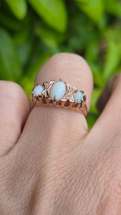 6616 Antique: 9ct Rose Gold Opal & Diamond Five-Stone Ring — From 1912