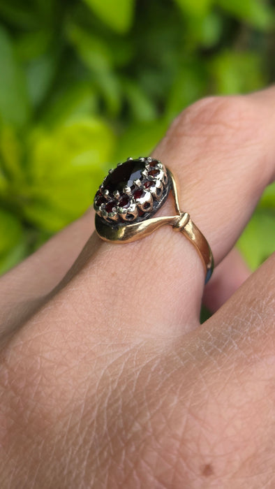 Vintage: 9ct Gold Tiered Garnet Cluster Ring — From 1966