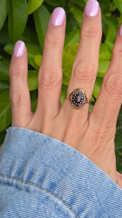 Vintage: 9ct Gold Tiered Garnet Cluster Ring — From 1966