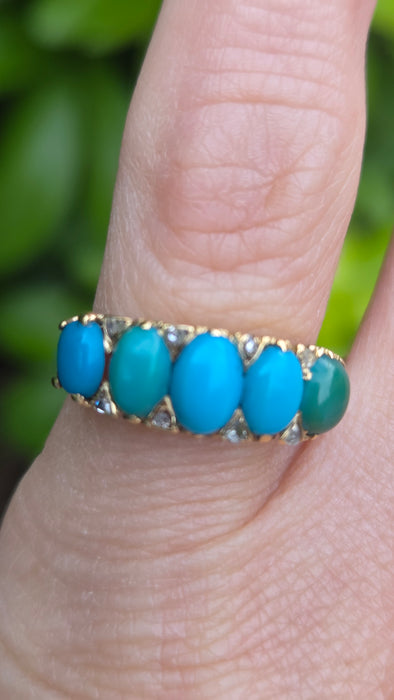 Antique: 18ct Gold Turquoise & Diamond Five-Stone Ring