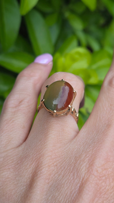 Vintage: 9ct Yellow Gold Green & Red Agate Signet Ring — From 1979