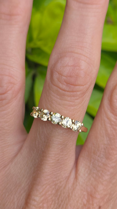 Vintage: 9ct Gold Yellow Beryl Five-Stone Half Eternity Ring
