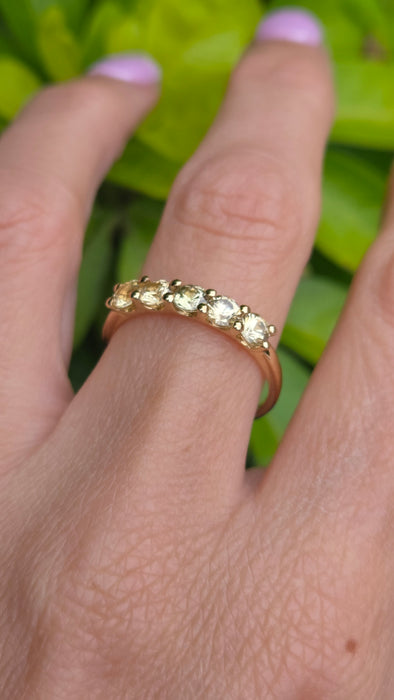 Vintage: 9ct Gold Yellow Beryl Five-Stone Half Eternity Ring