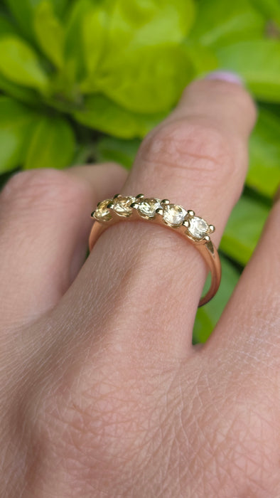Vintage: 9ct Gold Yellow Beryl Five-Stone Half Eternity Ring