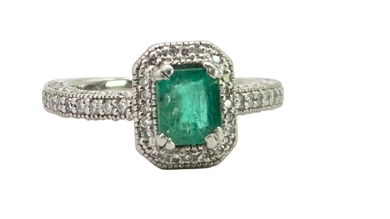 Vintage: Platinum Emerald & Diamond Octagonal Dress Ring — 1.08ct & 0.68ct